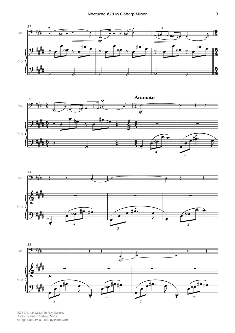 Nocturne No.20 in C-Sharp minor - Tuba and Piano (Full Score and Parts) Piano scores gallery preview page 5