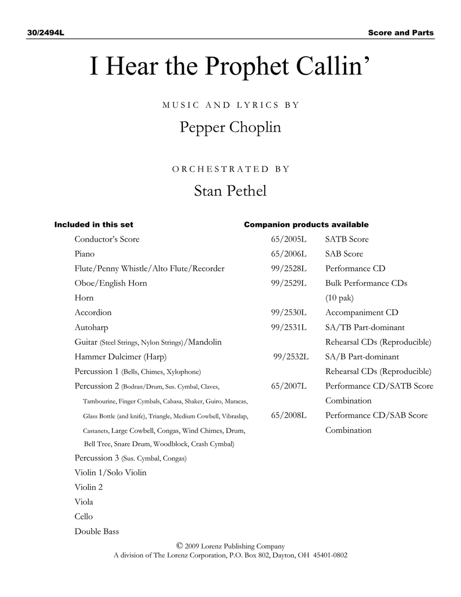 I Hear the Prophet Callin' - Downloadable Instrumental Ensemble Score and Parts Choir scores gallery preview page 1