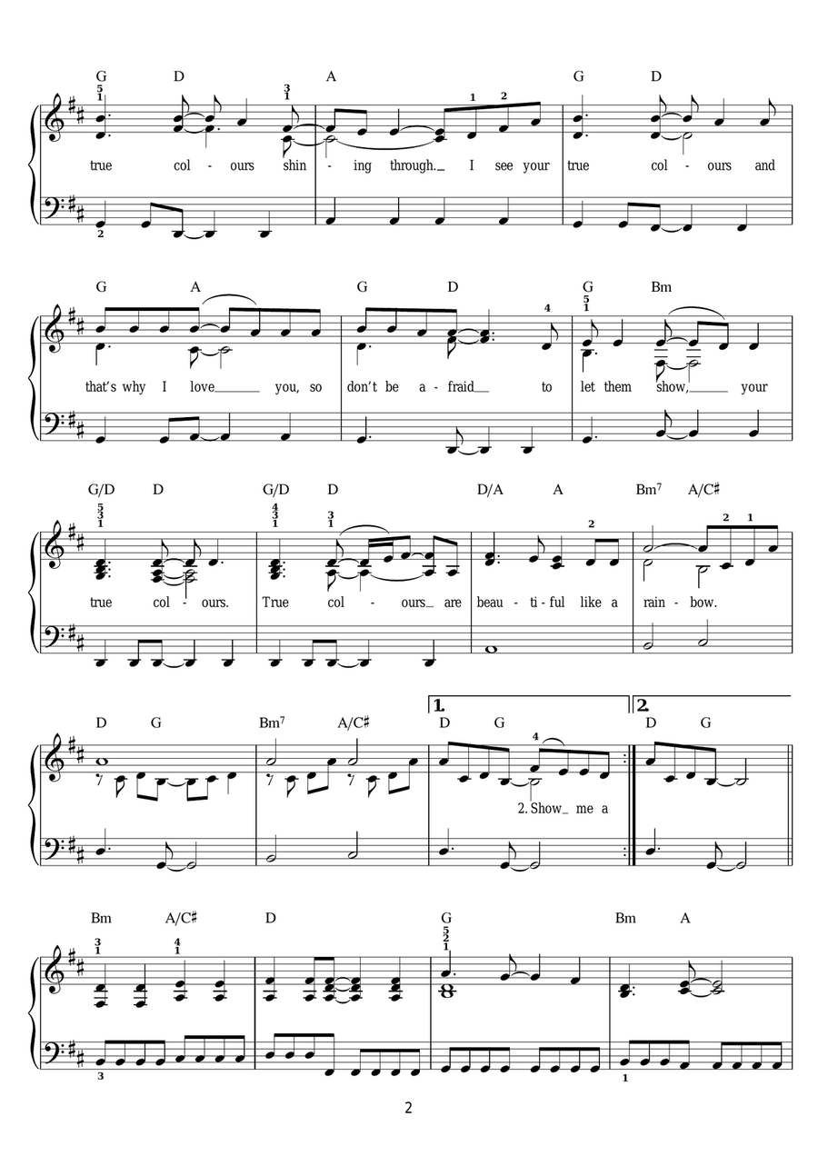 True Colours Easy Piano scores gallery preview page 2