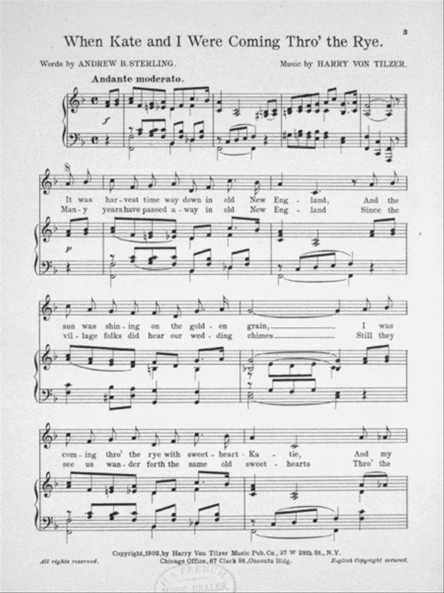 When Kate and I Were Coming Thro' the Rye. Harry Von Tilzer's Most Beautiful Ballad Voice scores gallery preview page 2