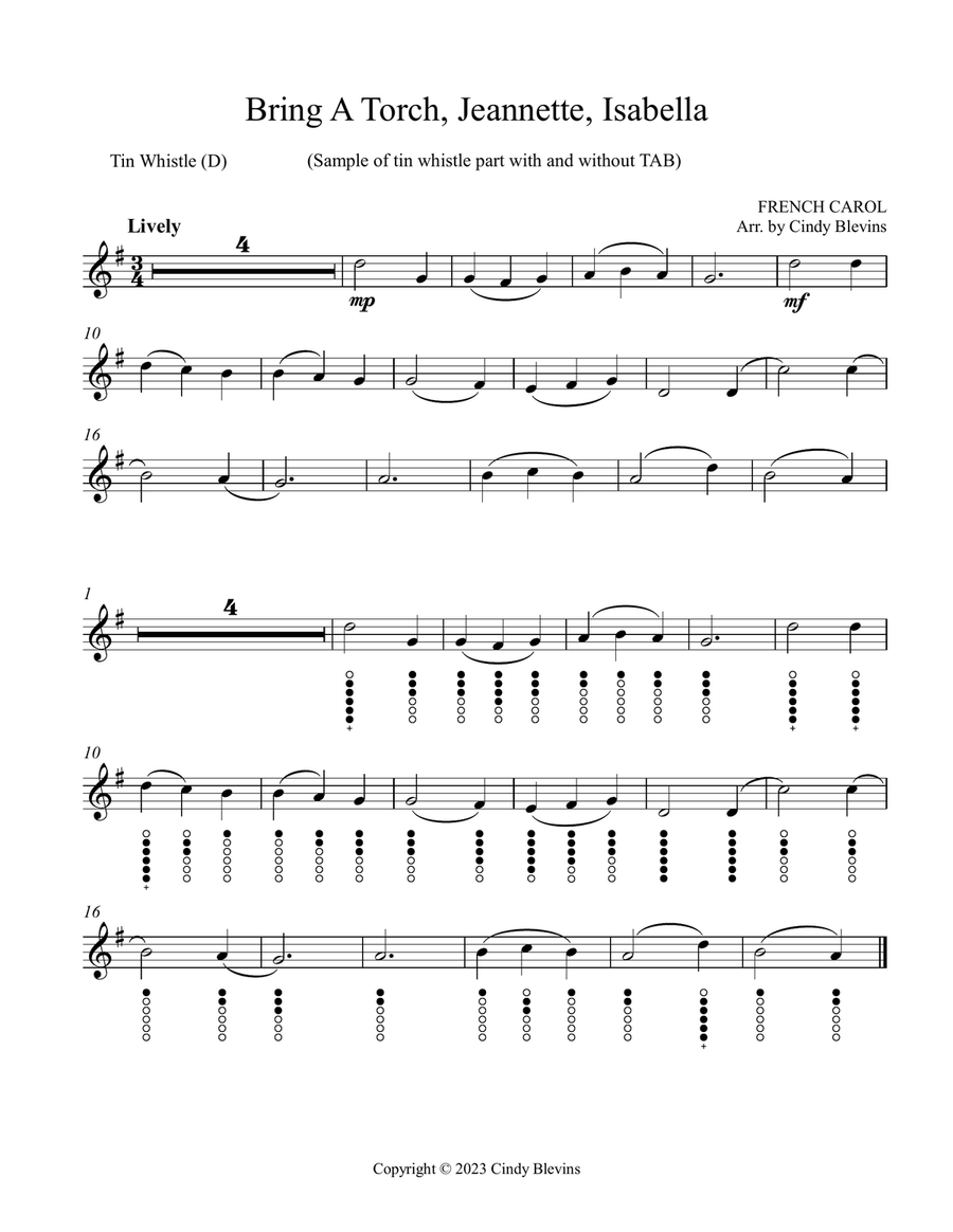 Bring A Torch, Jeannette, Isabella, Piano and Tin Whistle (D) Piano scores gallery preview page 2
