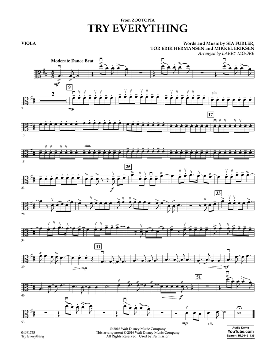 Try Everything (from Zootopia) - Viola Orchestra scores gallery preview page 1