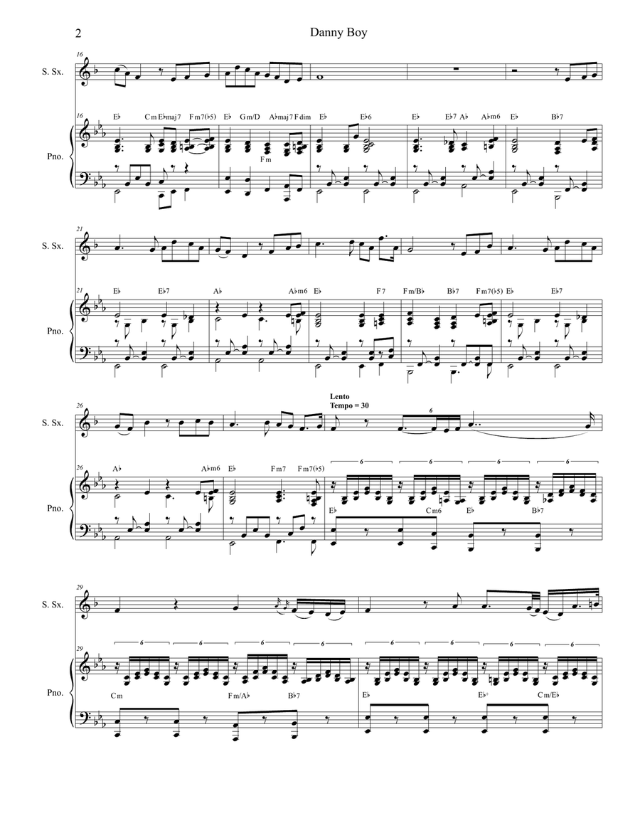 Danny Boy (Funeral Version) (Soprano Saxophone and Piano) Soprano Saxophone scores gallery preview page 2
