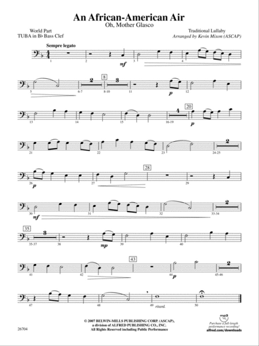 An African-American Air: (World Part) B-flat Tuba B.C. Concert Band scores gallery preview page 1