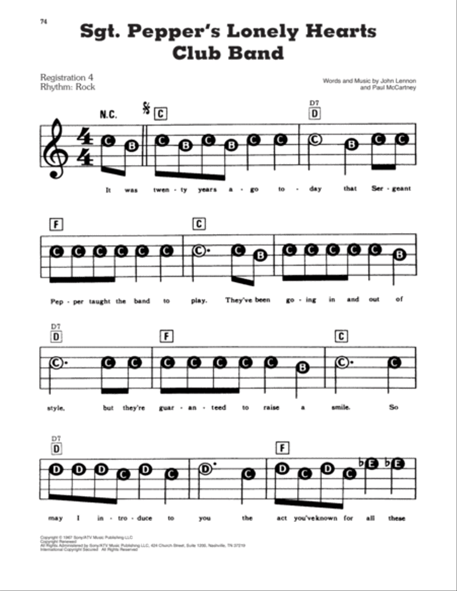 Sgt. Pepper's Lonely Hearts Club Band Electronic Keyboard scores gallery preview page 1