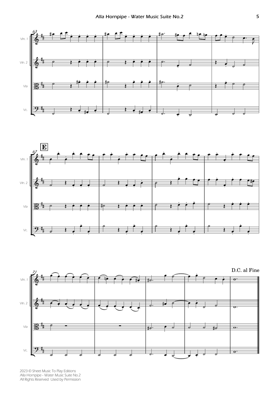 Alla Hornpipe by Handel - String Quartet (Full Score and Parts) String Quartet scores gallery preview page 6