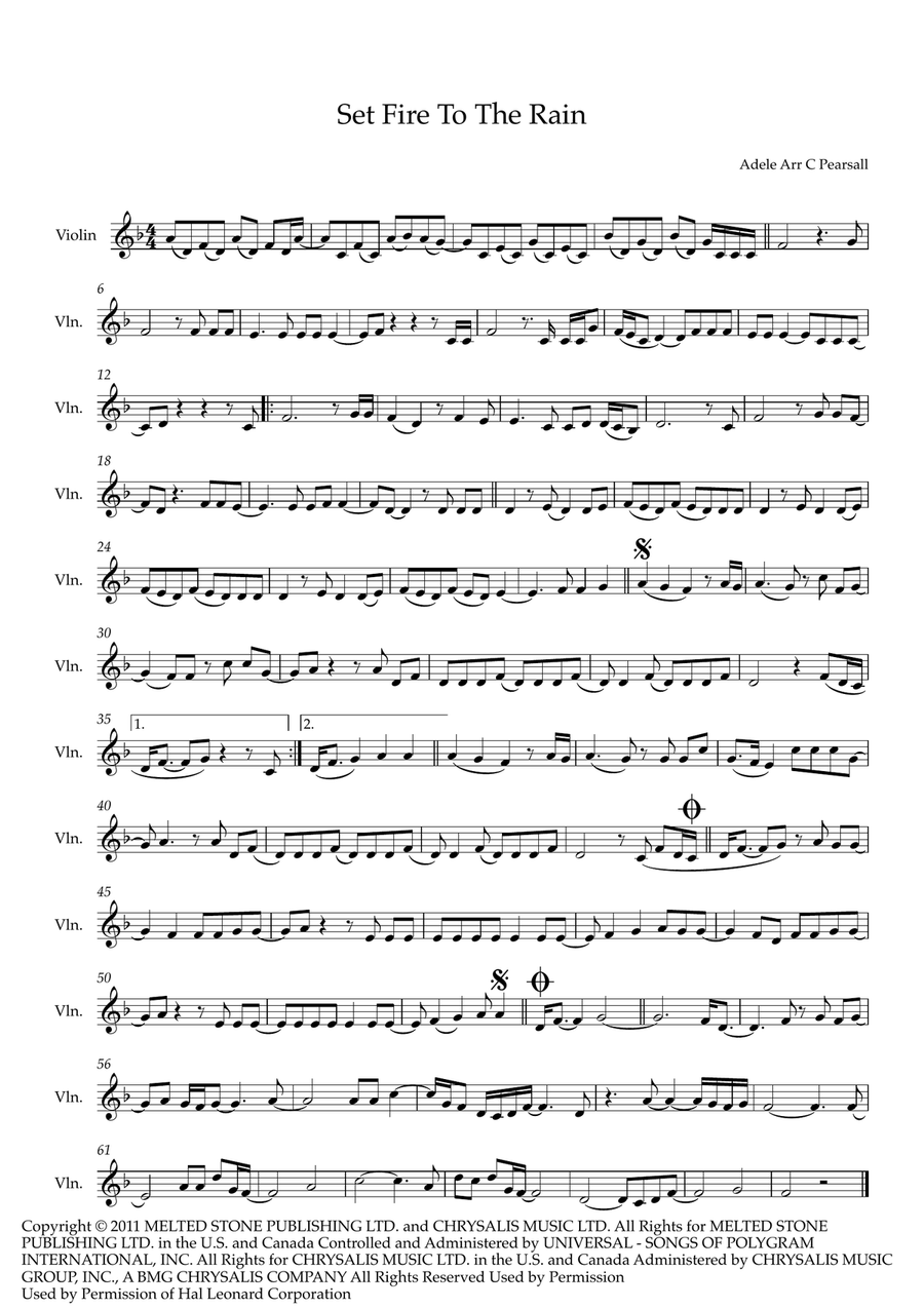 Set Fire To The Rain Set Fire To The Rain Violin Solo scores gallery preview page 1
