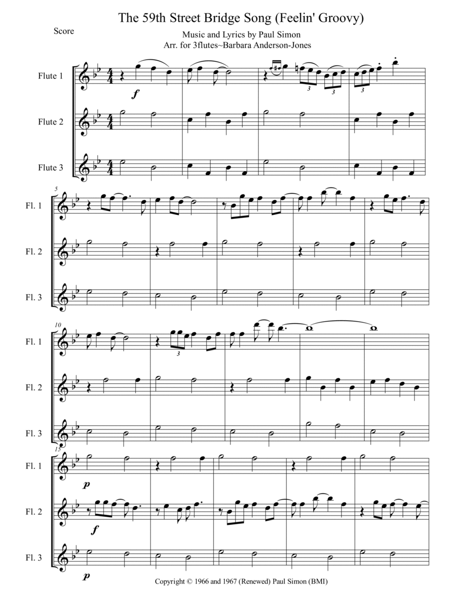 The 59th Street Bridge Song (feelin' Groovy) Woodwind Trio scores gallery preview page 1