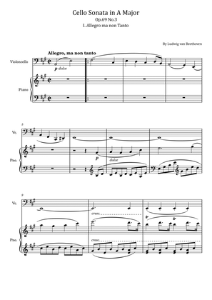Book cover for Beethoven - Sonata in A Major - Op.69 No.3 I. Allegro ma non Tanto - For Piano and Violin Original