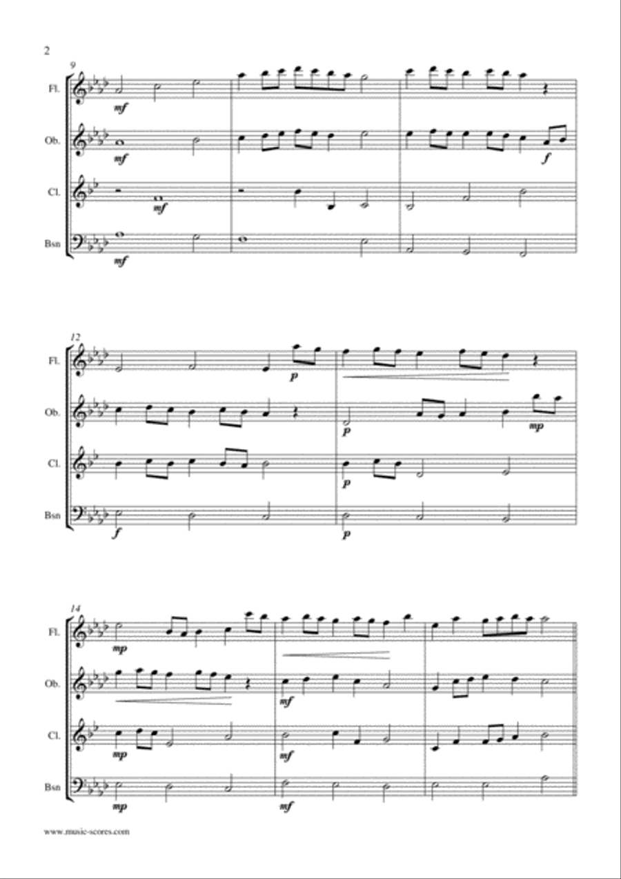 Festival Rondeau from Abdelazer - Wind Quartet - Flute, Oboe, Clarinet & Bassoon Woodwind Quartet scores gallery preview page 2