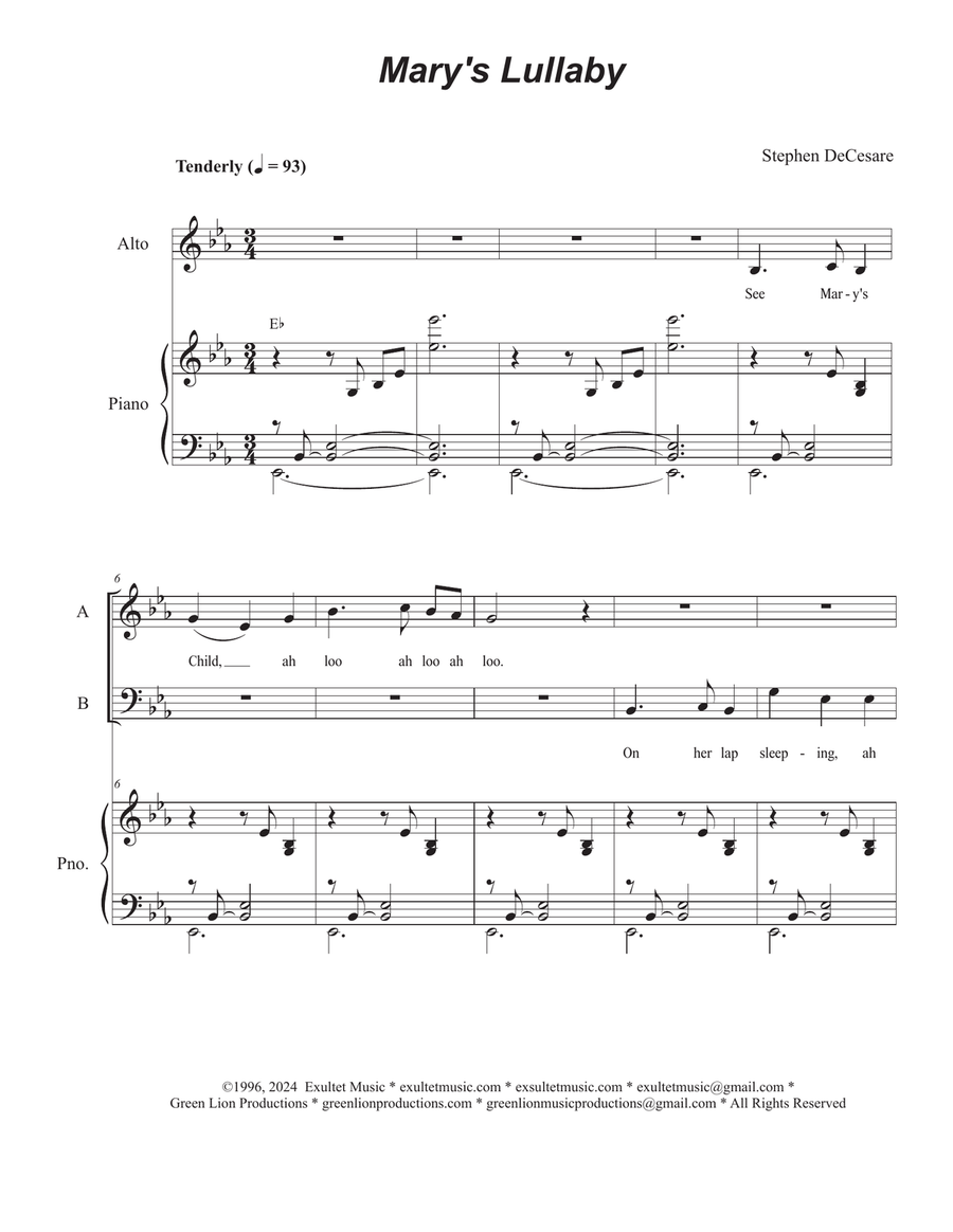 Mary's Lullaby (SAB)