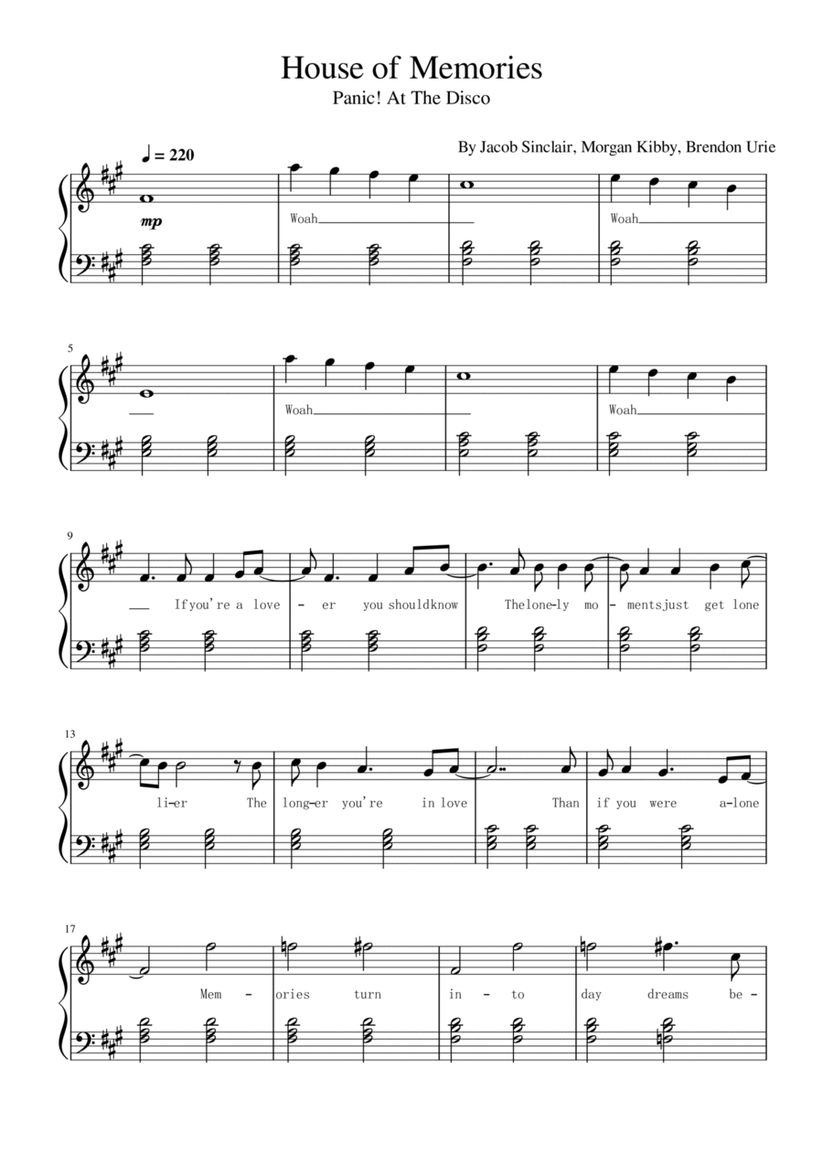 House Of Memories Piano Solo scores gallery preview page 1