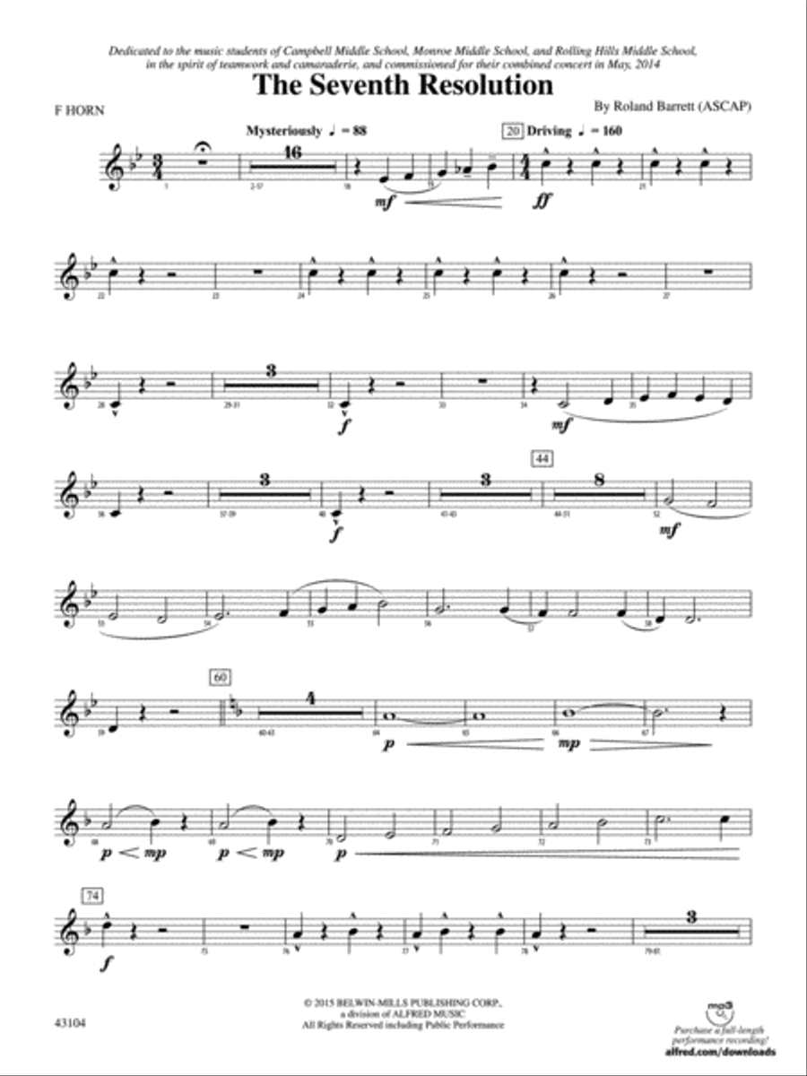 The Seventh Resolution: 1st F Horn Concert Band scores gallery preview page 1