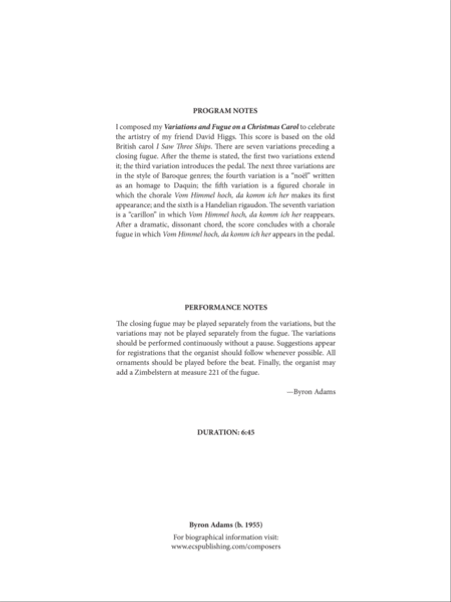 Variations and Fugue on a Christmas Carol Organ Solo scores gallery preview page 1