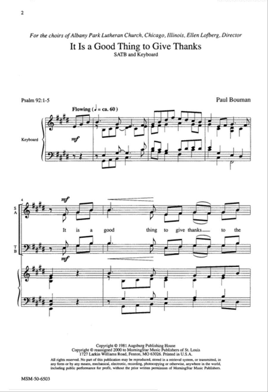 It Is a Good Thing to Give Thanks 4-Part scores gallery preview page 2