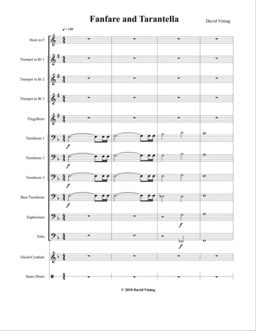 Fanfare and Tarantella Brass Ensemble scores gallery preview page 1