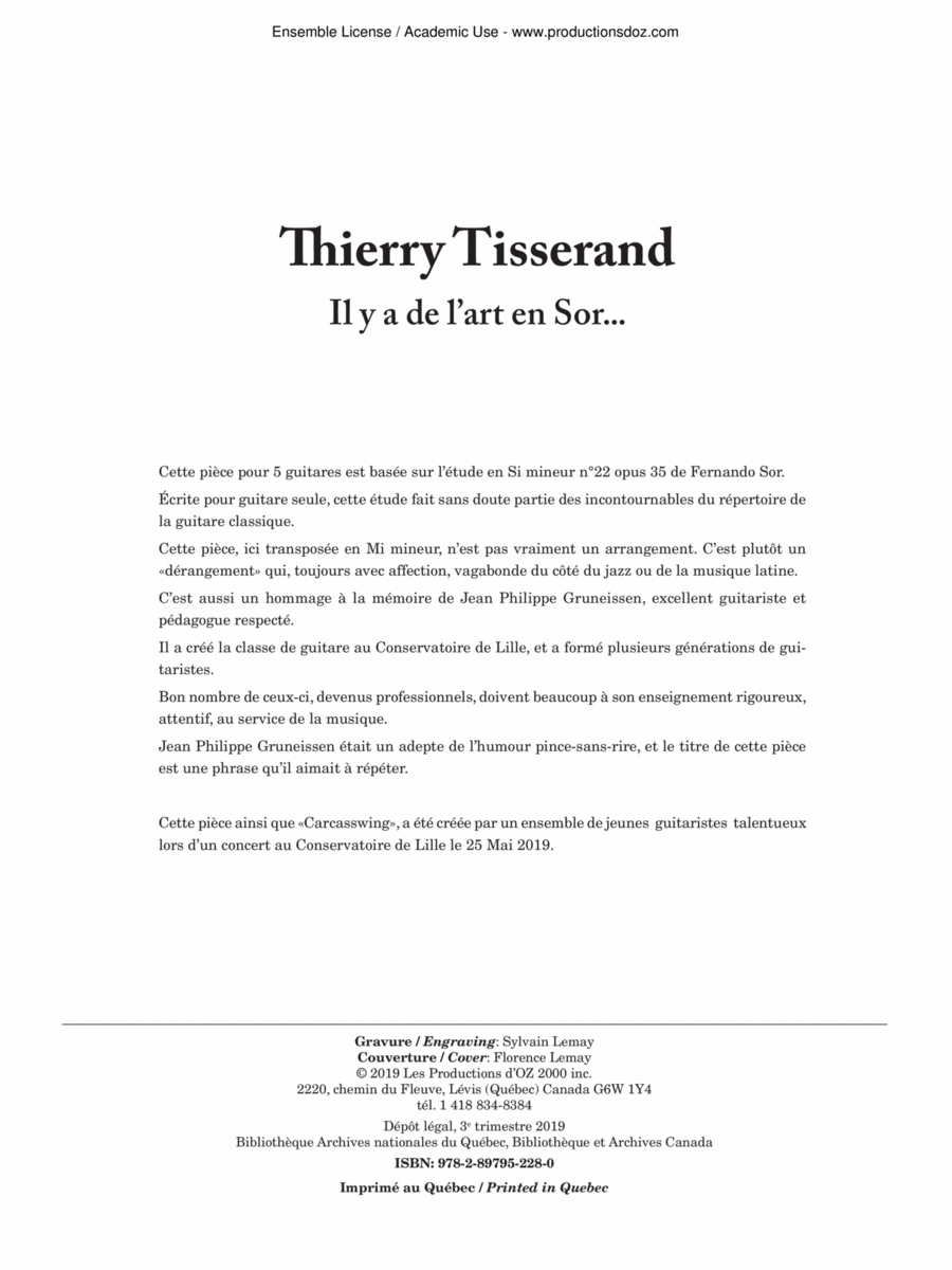 Il y a de l'art en Sor... Guitar Ensemble scores gallery preview page 1