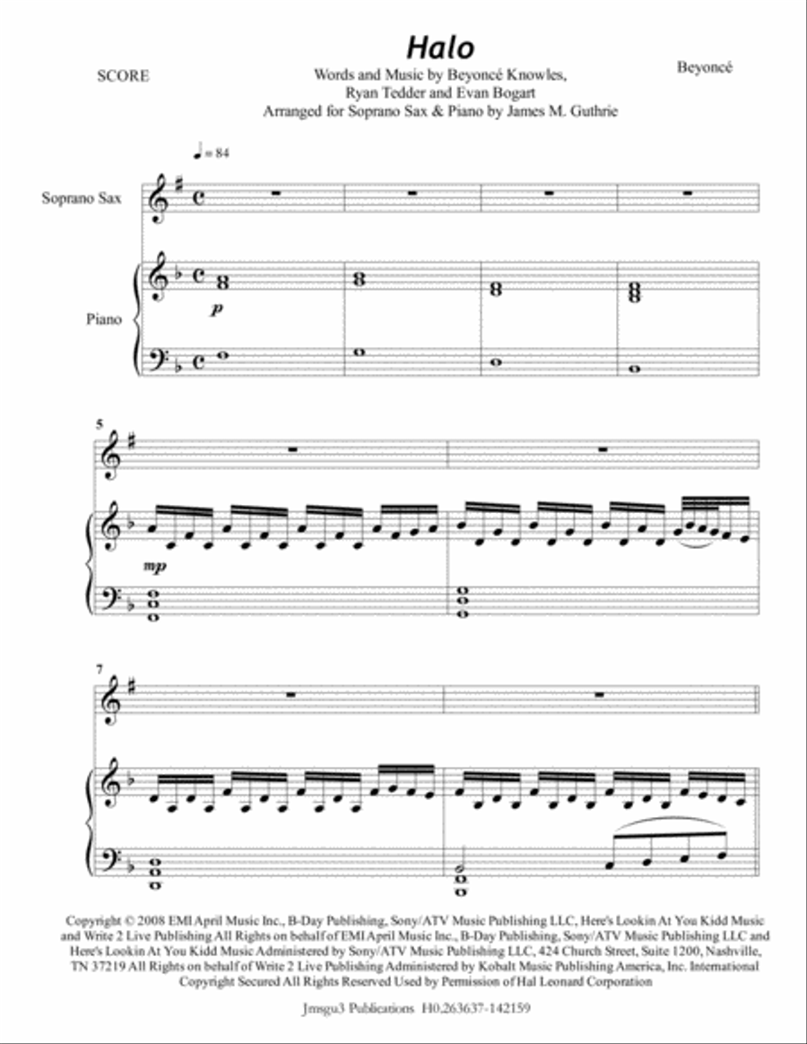 Halo Soprano Saxophone scores gallery preview page 1