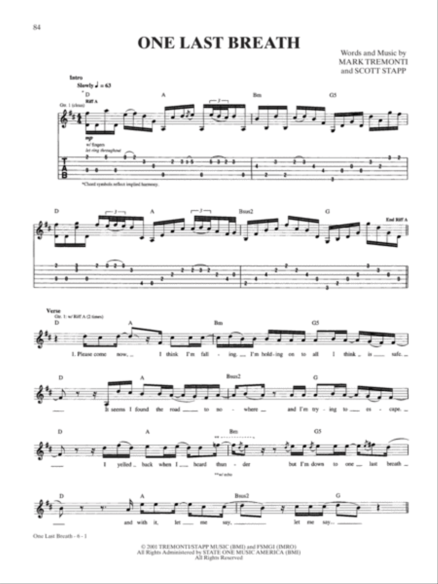 One Last Breath Guitar Tablature scores gallery preview page 1