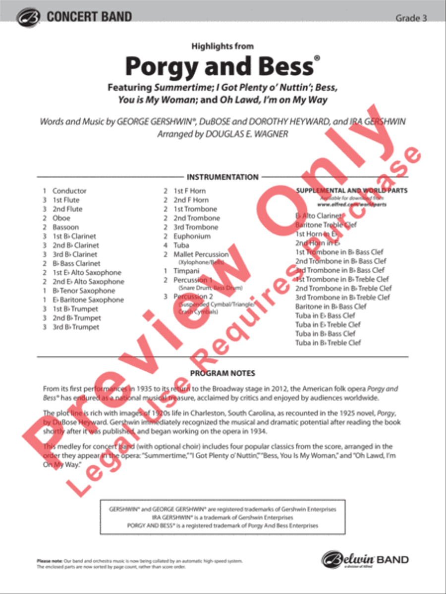 Highlights from Porgy and Bess Concert Band scores gallery preview page 2