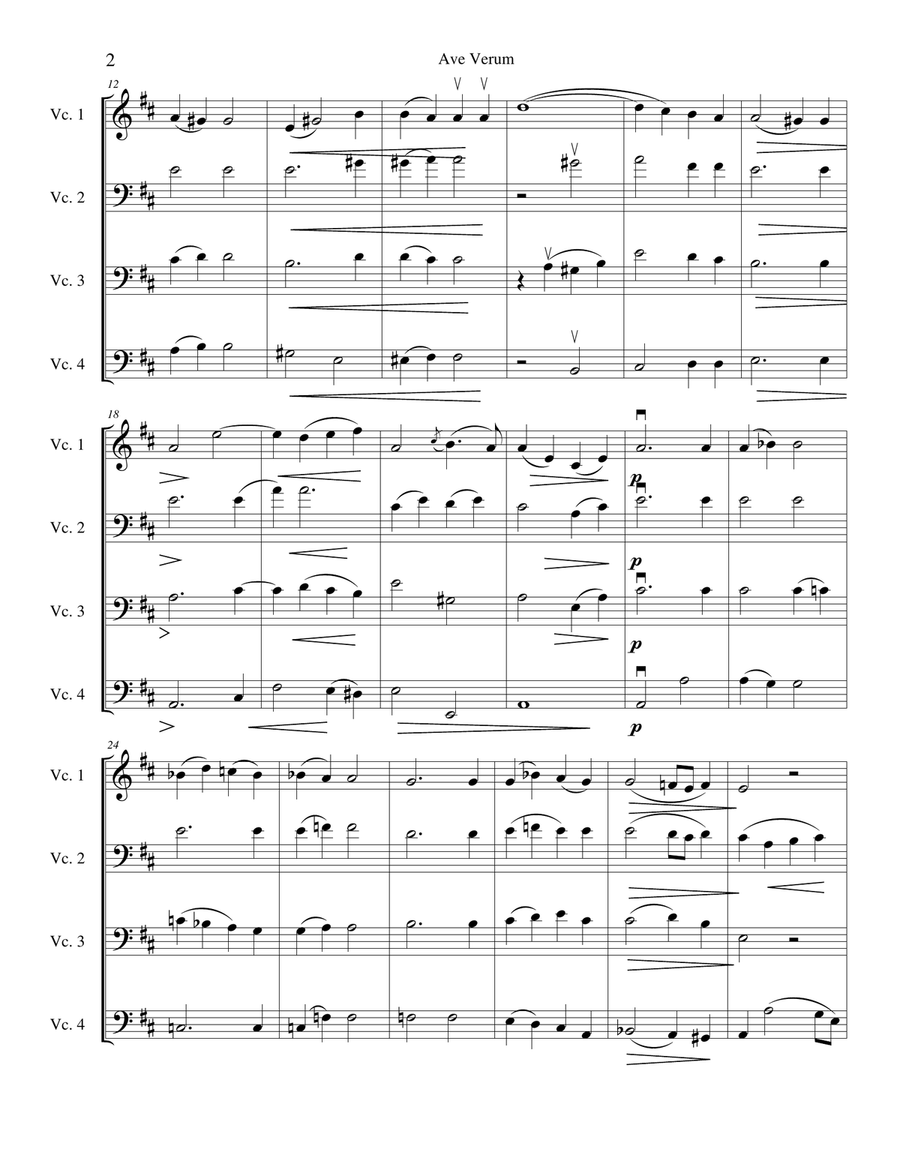 Ave Verum Corpus for Cello Quartet String Orchestra scores gallery preview page 2