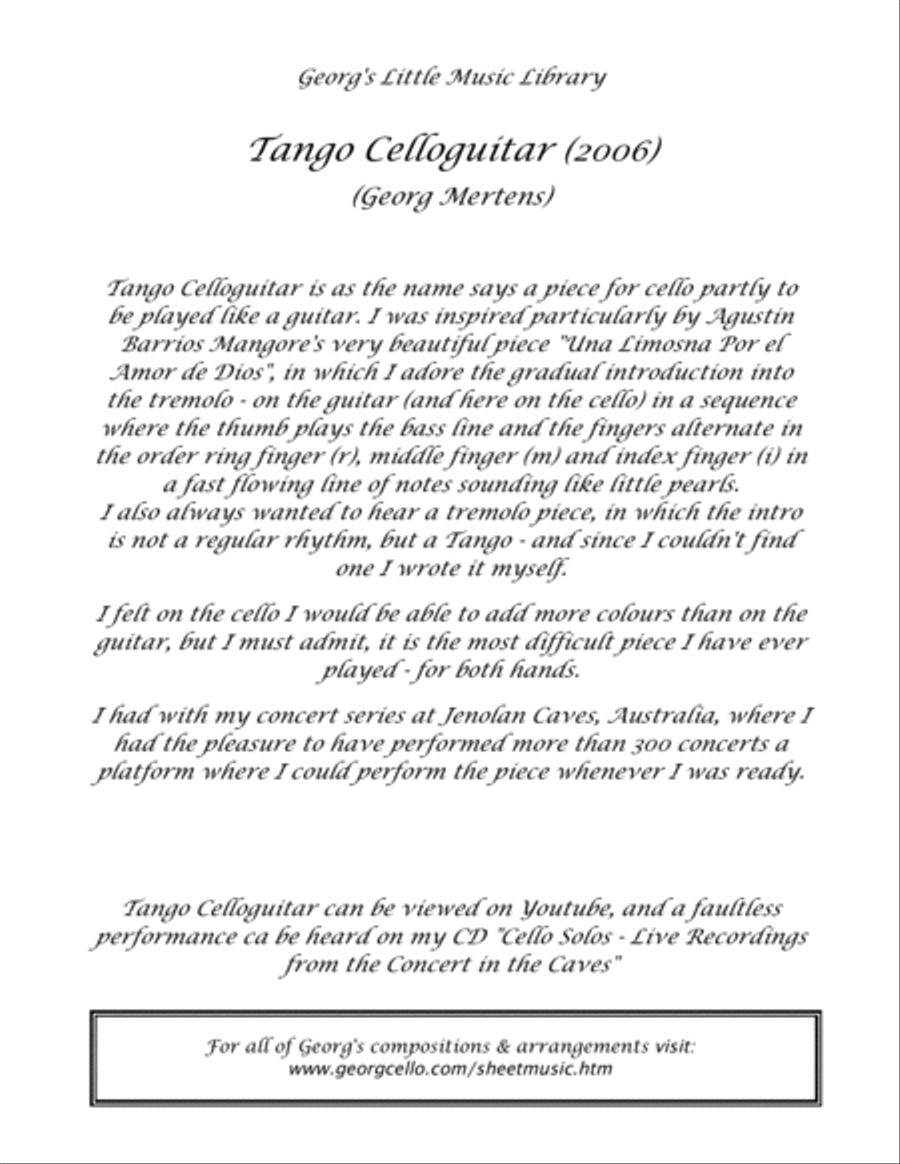 Tango Celloguitar for solo cello (pizzicato tremolo) Cello Solo scores gallery preview page 3