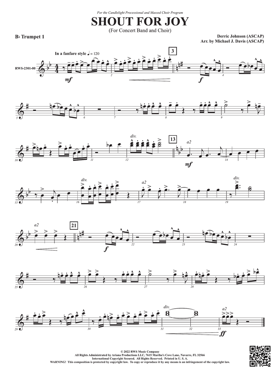 Shout for Joy - For Concert Band and Choir: 1st B-flat Trumpet