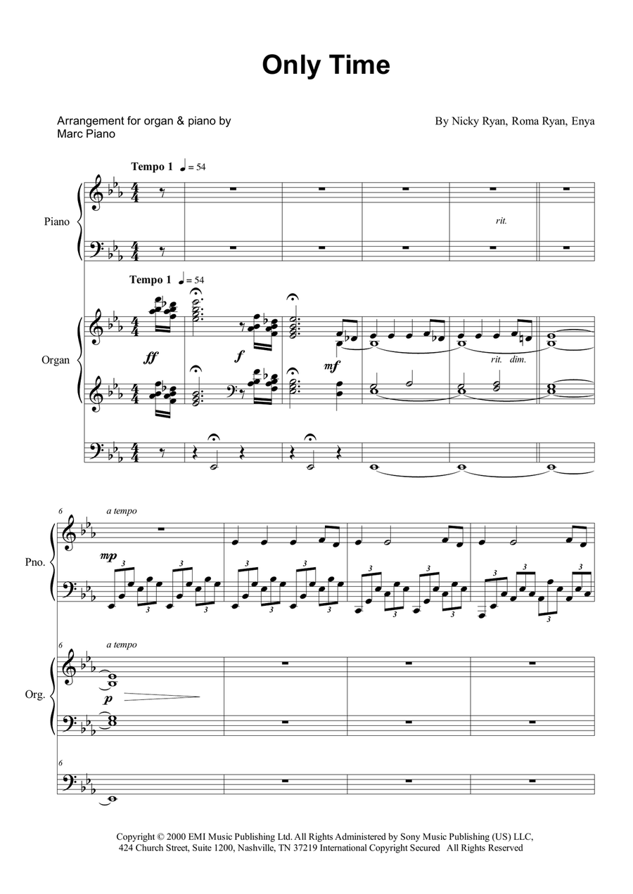 Only Time Only Time Piano scores gallery preview page 1