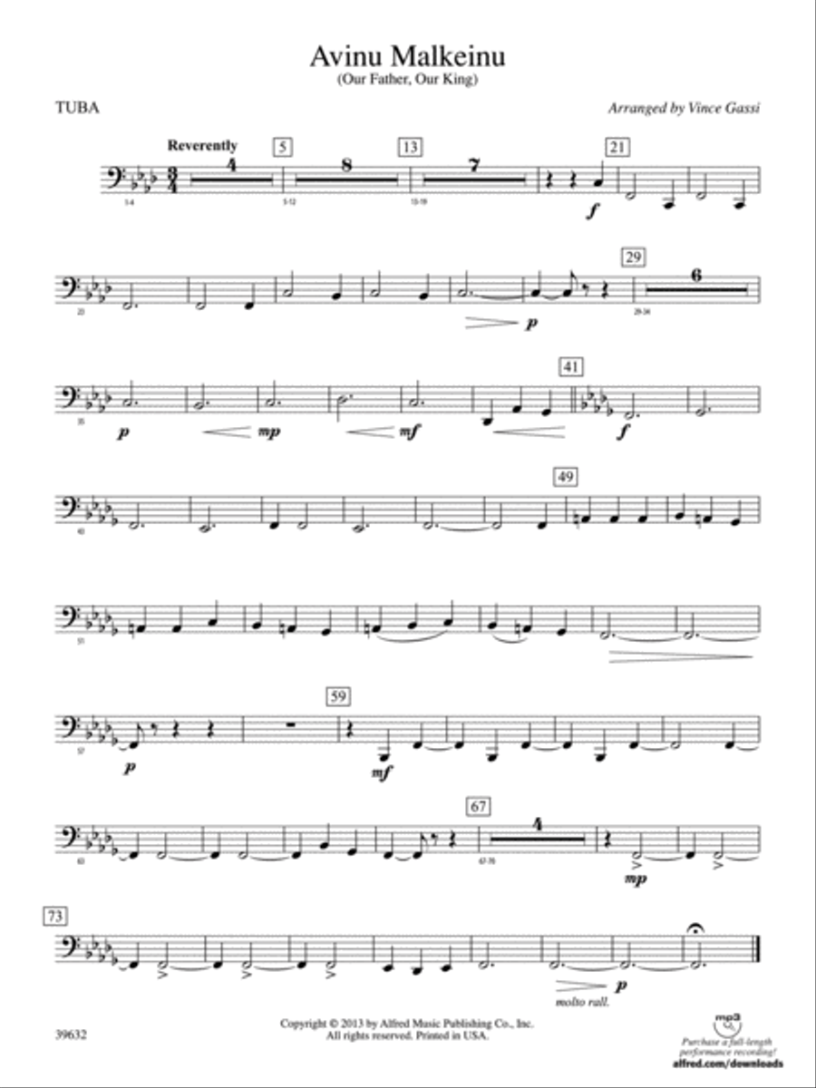 Avinu Malkeinu: Tuba Concert Band scores gallery preview page 1