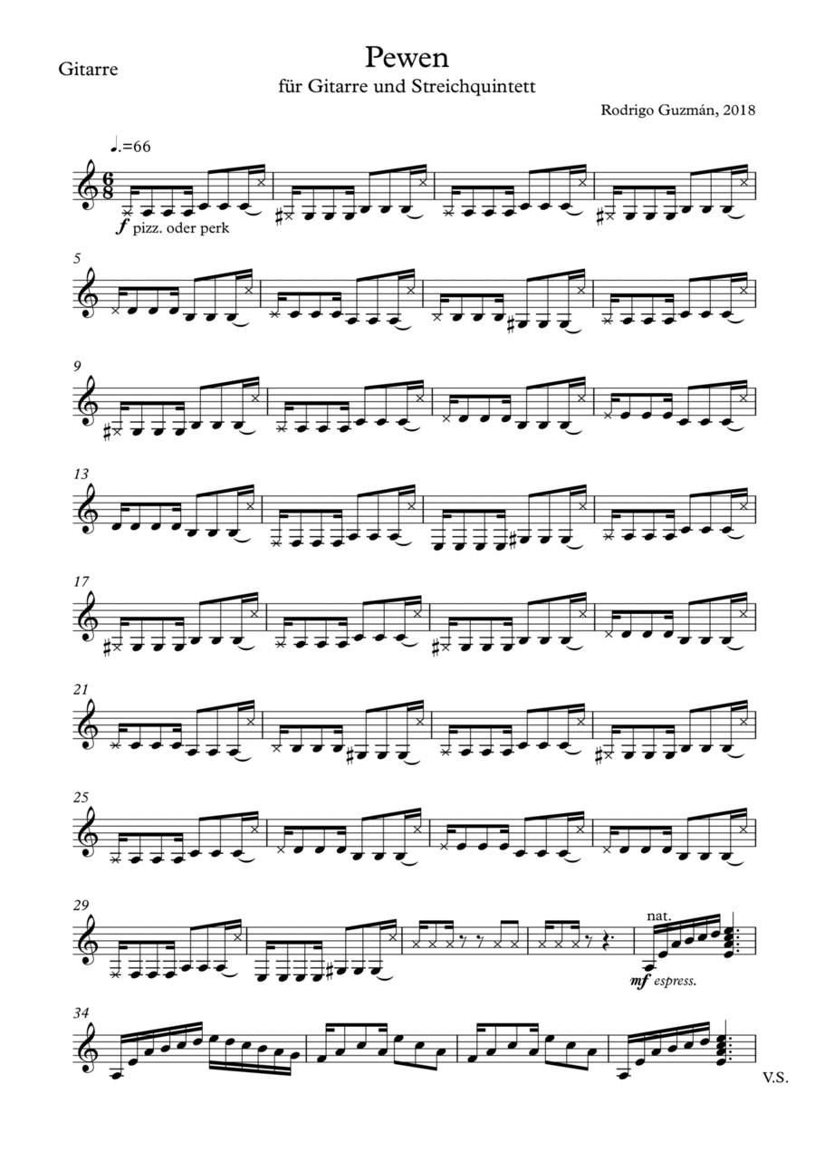 Pewen - for Guitar and String Quintet Chamber Orchestra scores gallery preview page 1