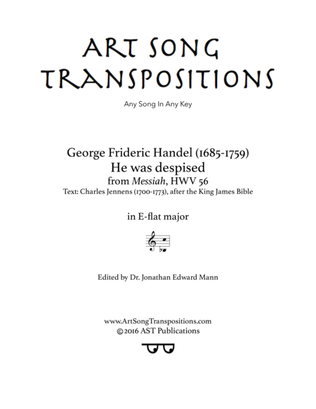 Book cover for HANDEL: He was despised (transposed to E-flat major)