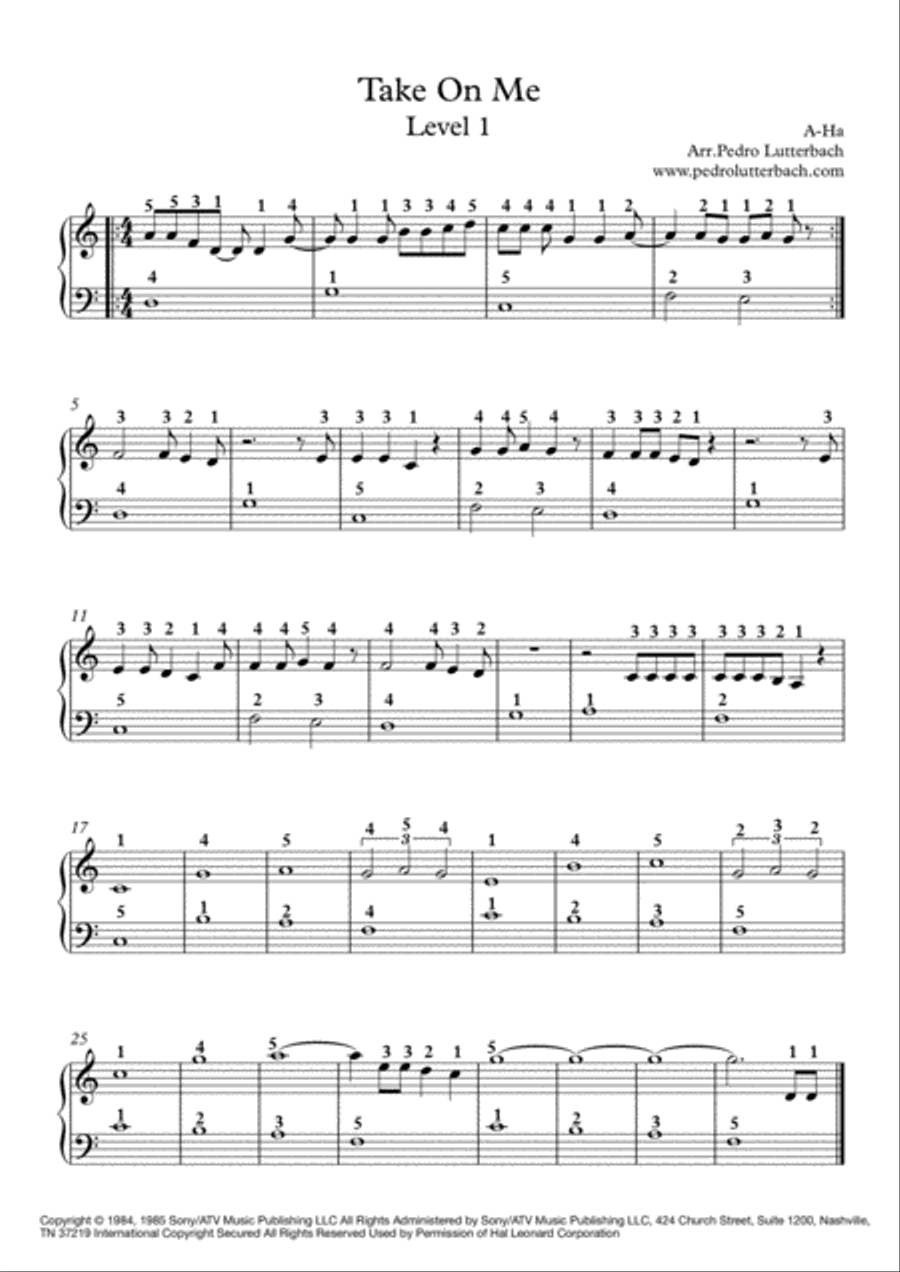 Take On Me Easy Piano scores gallery preview page 1