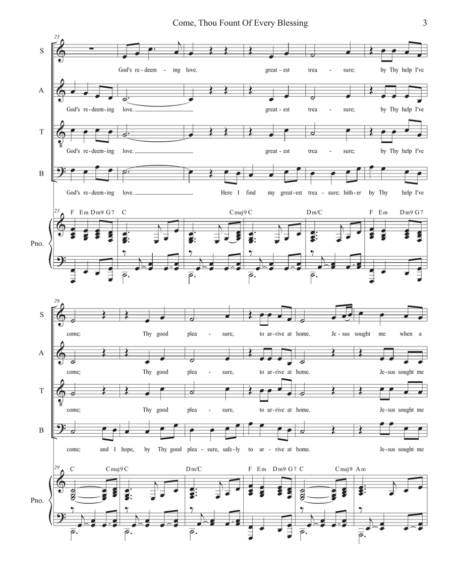 Come, Thou Fount Of Every Blessing (Vocal Quartet - (SATB) 4-Part scores gallery preview page 3