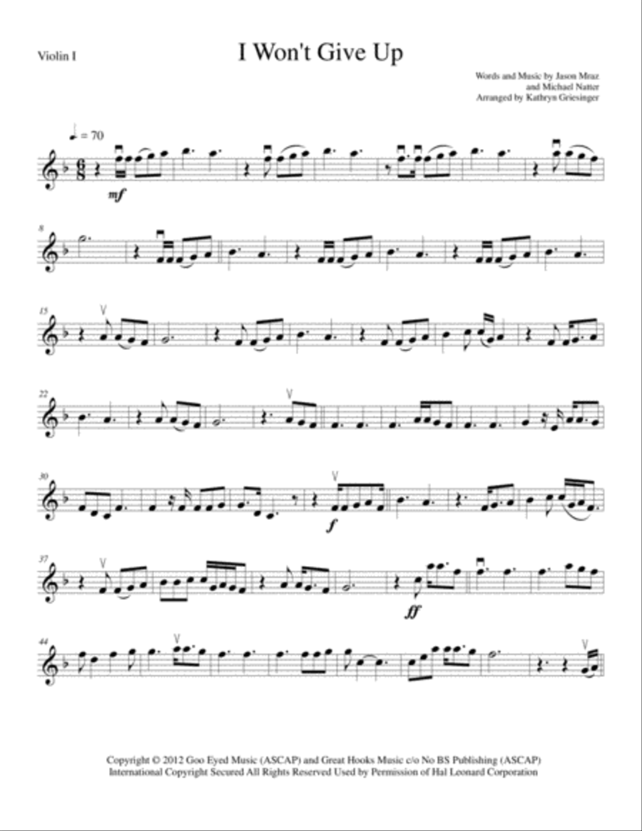 I Won't Give Up String Quartet scores gallery preview page 1