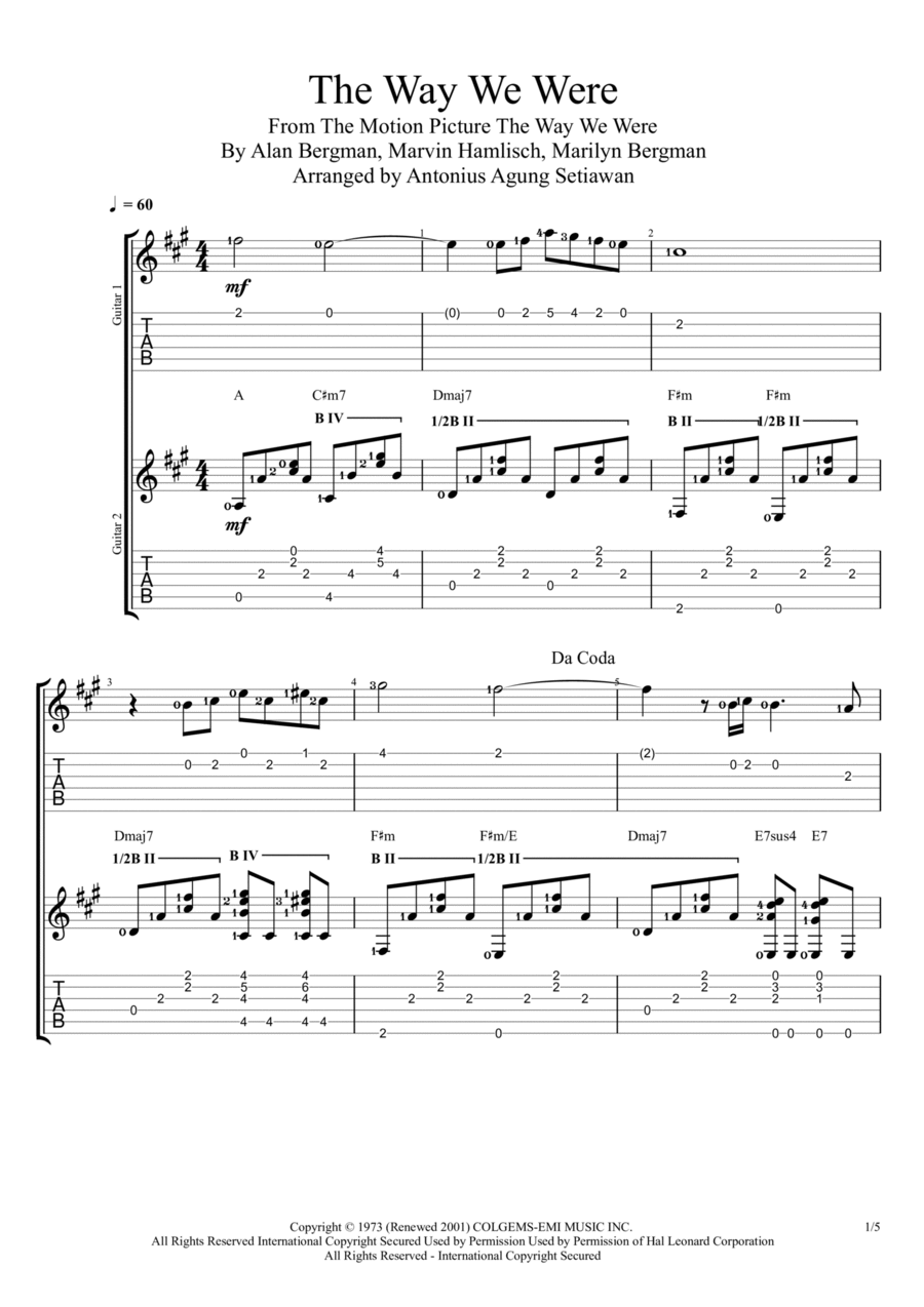 The Way We Were Electric Guitar scores gallery preview page 1