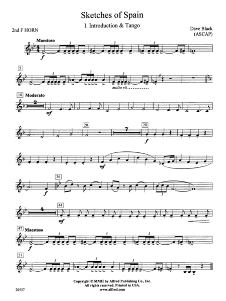 Sketches of Spain: 2nd F Horn Concert Band scores gallery preview page 1