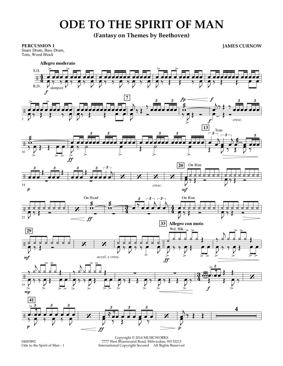 Ode to the Spirit of Man - Percussion 1 Concert Band scores gallery preview page 1