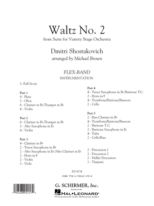 Book cover for Waltz No. 2 (from Suite for Variety Stage Orchestra) (arr. Brown) - Conductor Score (Full Score)