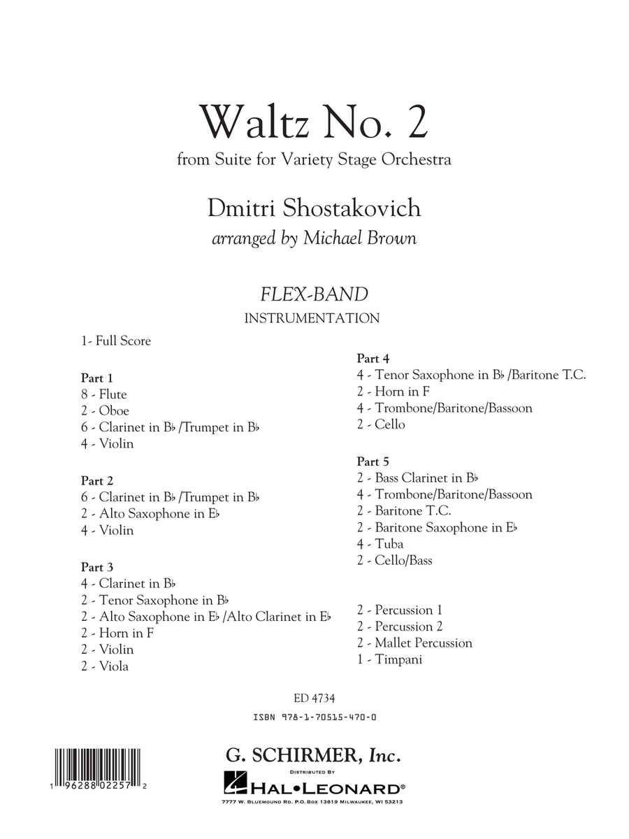 Waltz No. 2 (from Suite for Variety Stage Orchestra) (arr. Brown) - Conductor Score (Full Score)