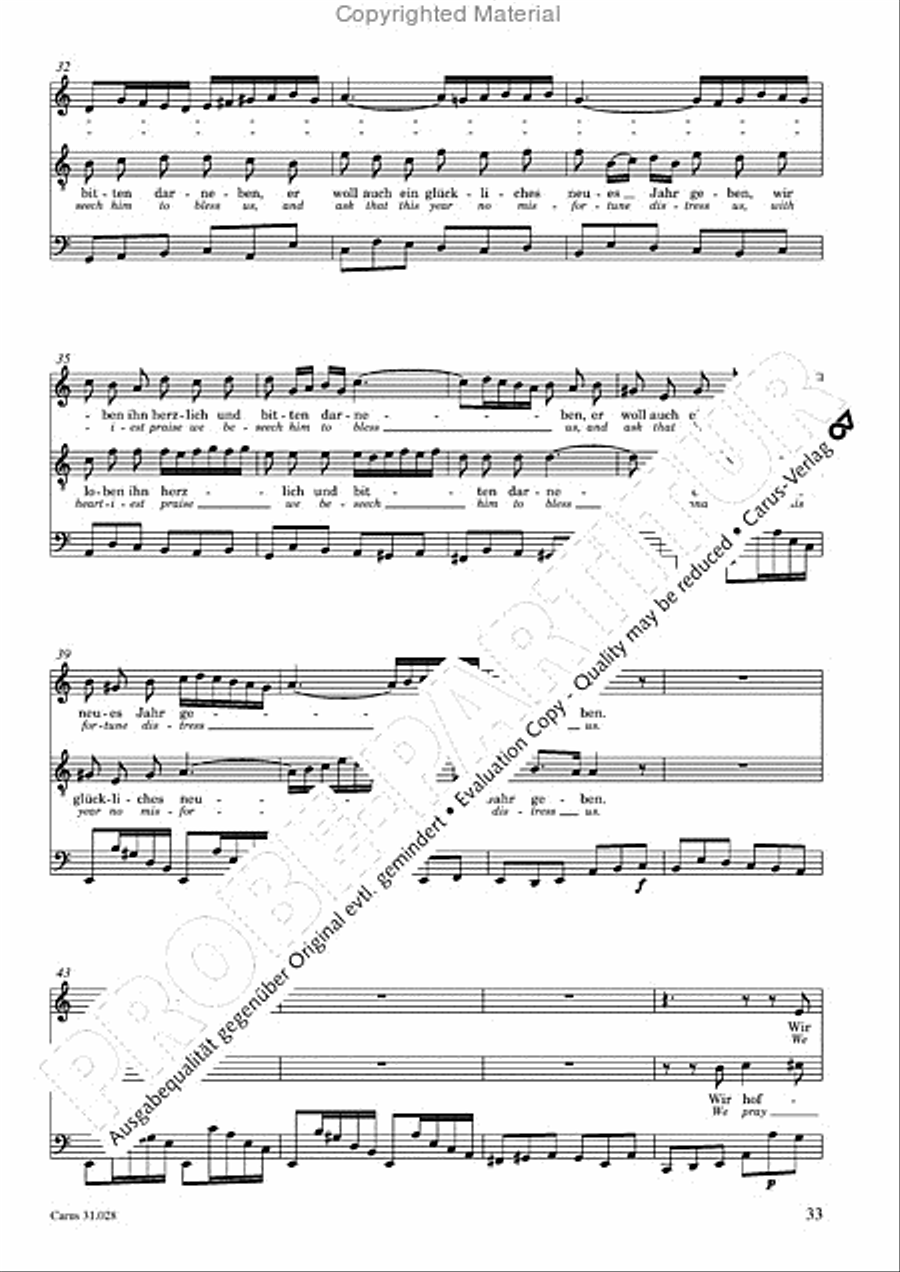 Rejoice! The passing year is ended (Gottlob! nun geht das Jahr zu Ende) 4-Part scores gallery preview page 35