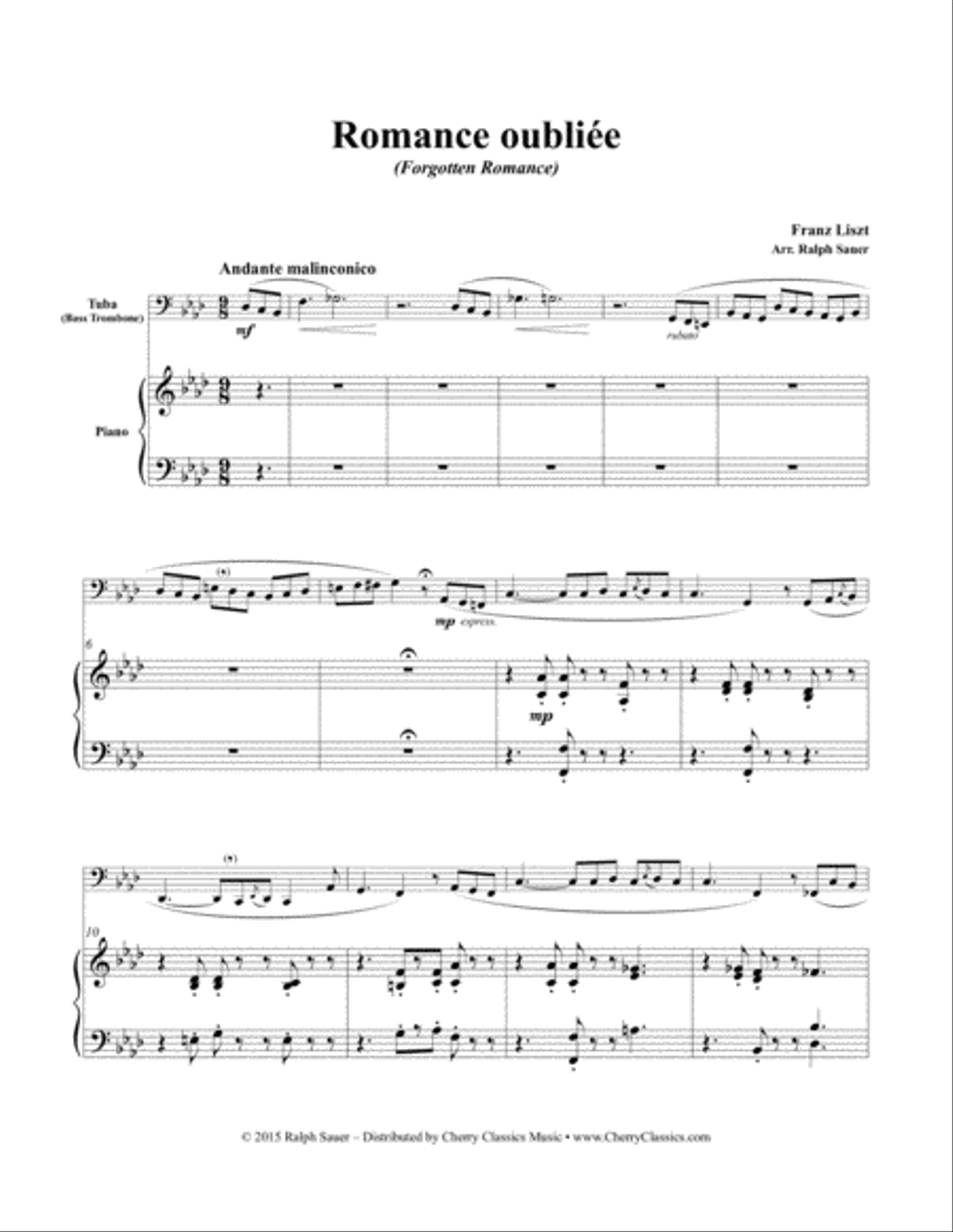 Romance oubliée (Forgotten Romance) for Tuba or Bass Trombone & Piano Bass Trombone scores gallery preview page 4