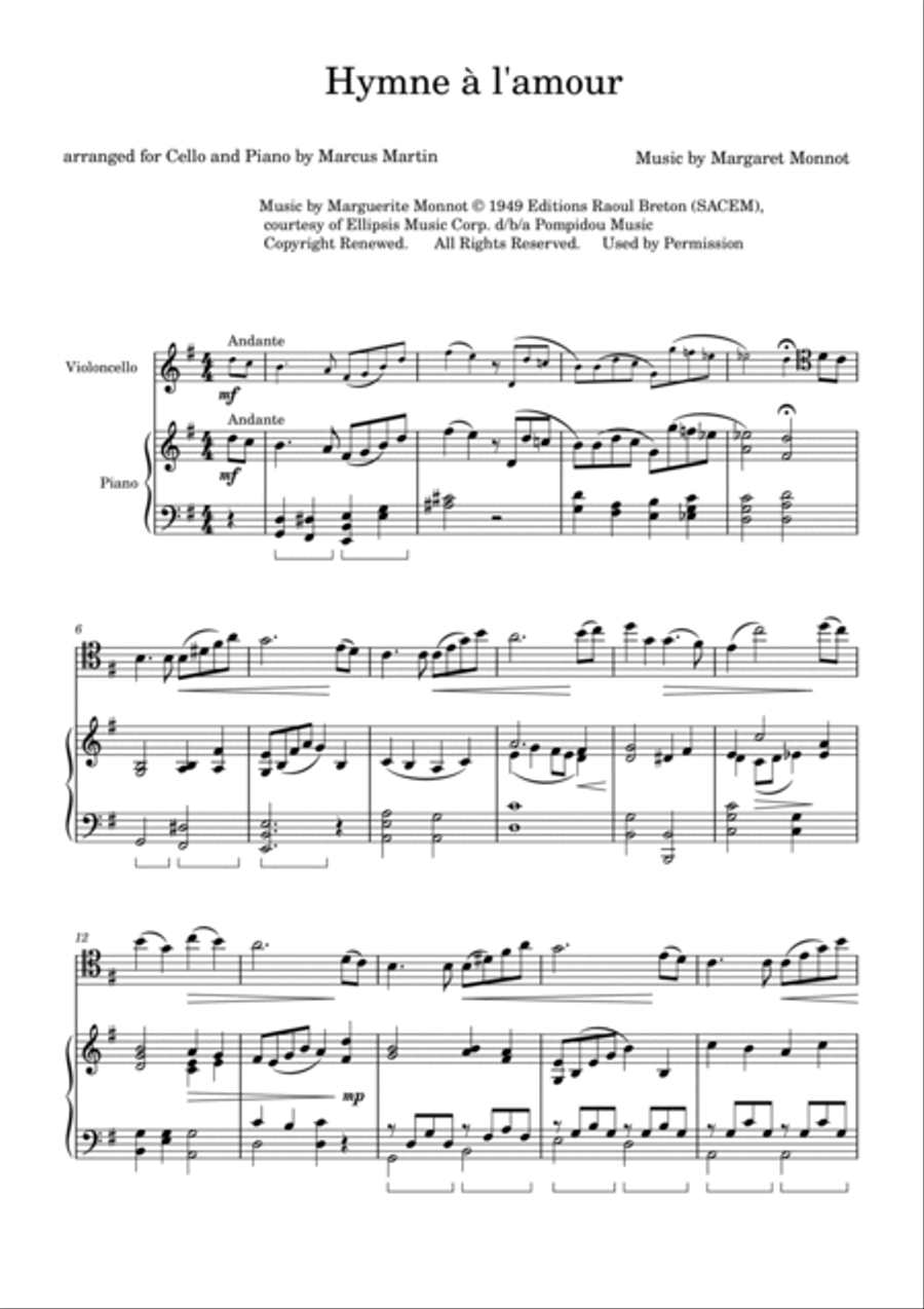 Hymne A L'amour Piano scores gallery preview page 2