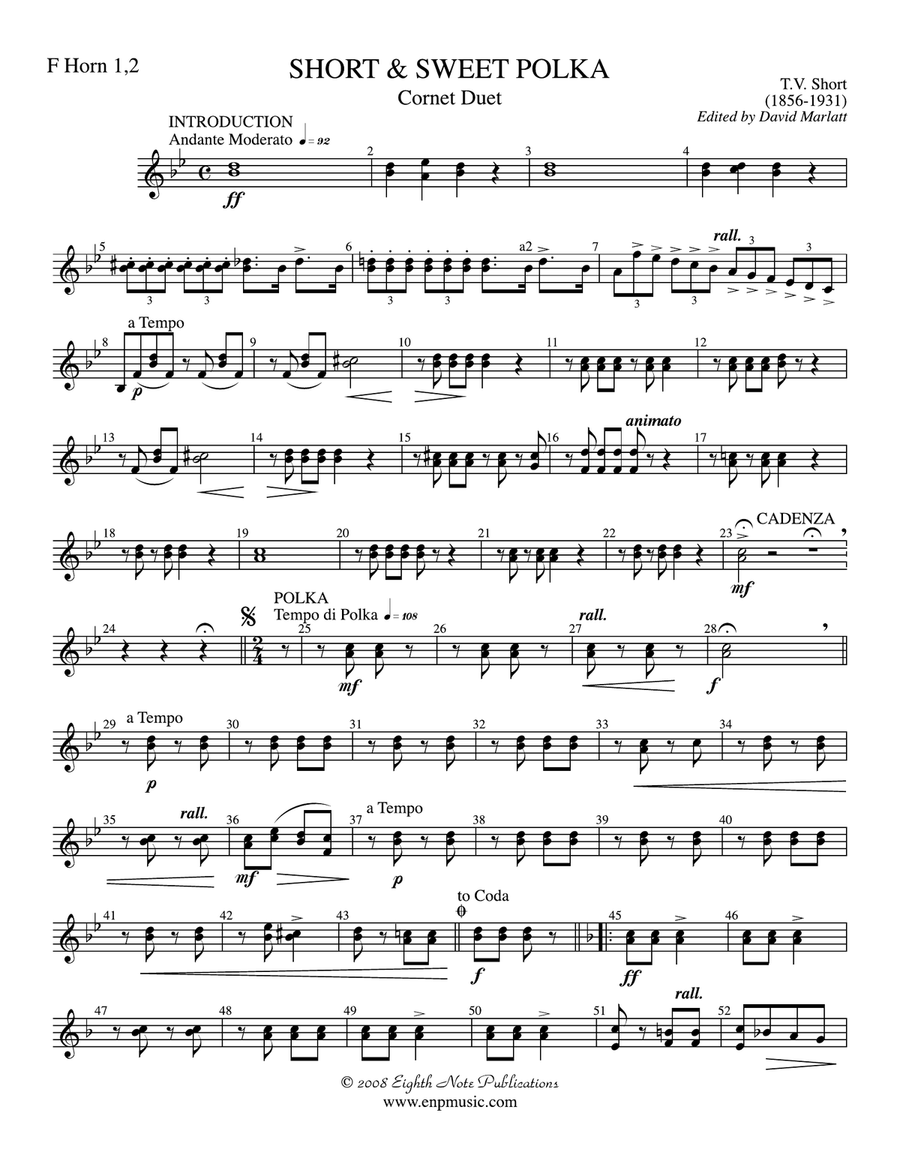 Short and Sweet (Cornet Duet and Concert Band): 1st & 2nd F Horns
