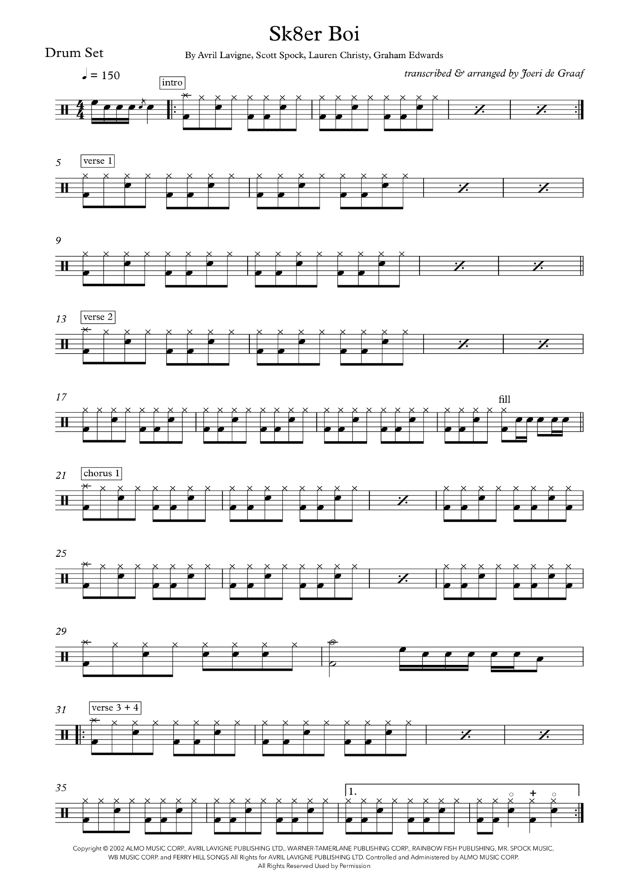 Sk8er Boi Sk8er Boi Drum Set scores gallery preview page 1