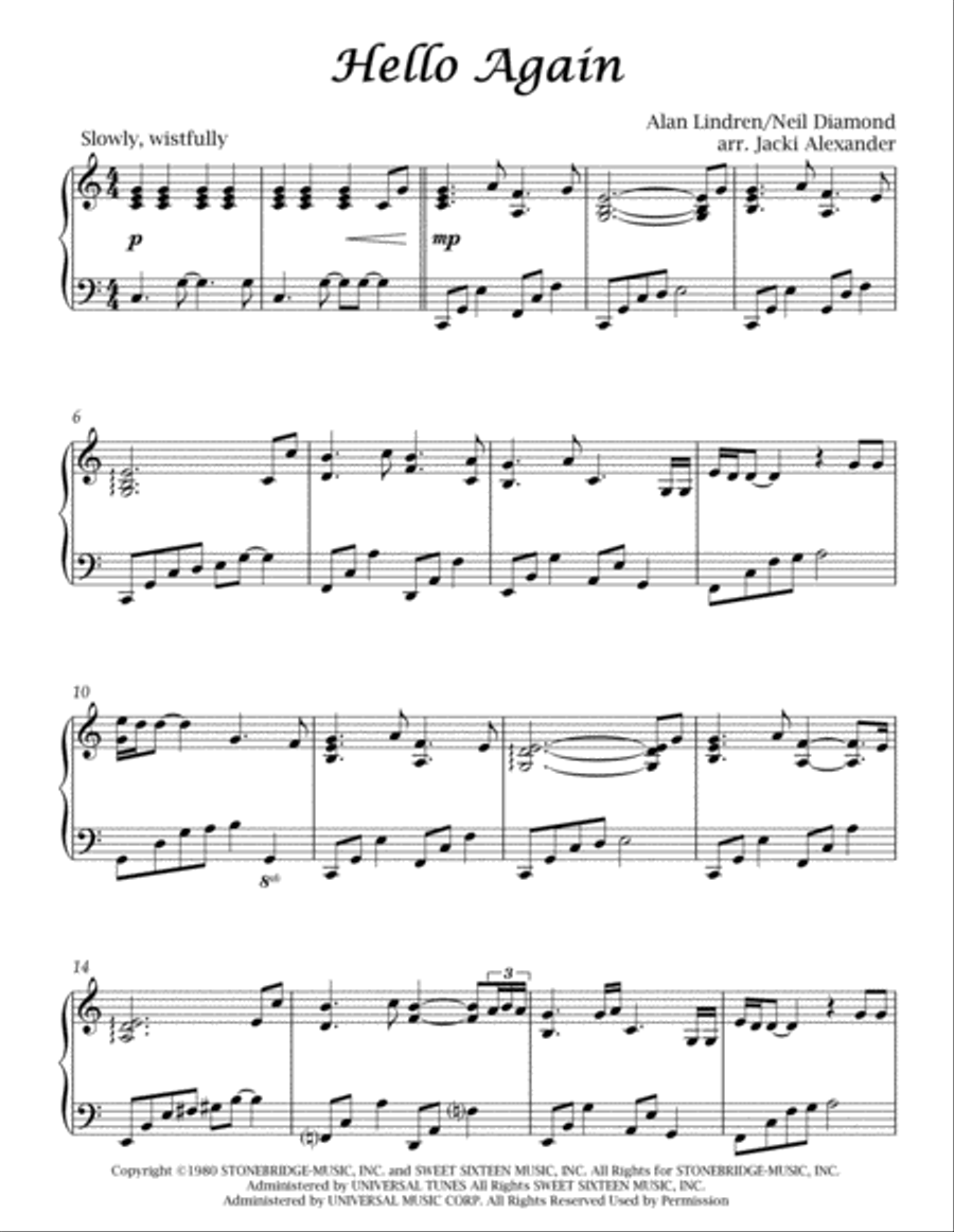 Hello Again Piano Solo scores gallery preview page 2