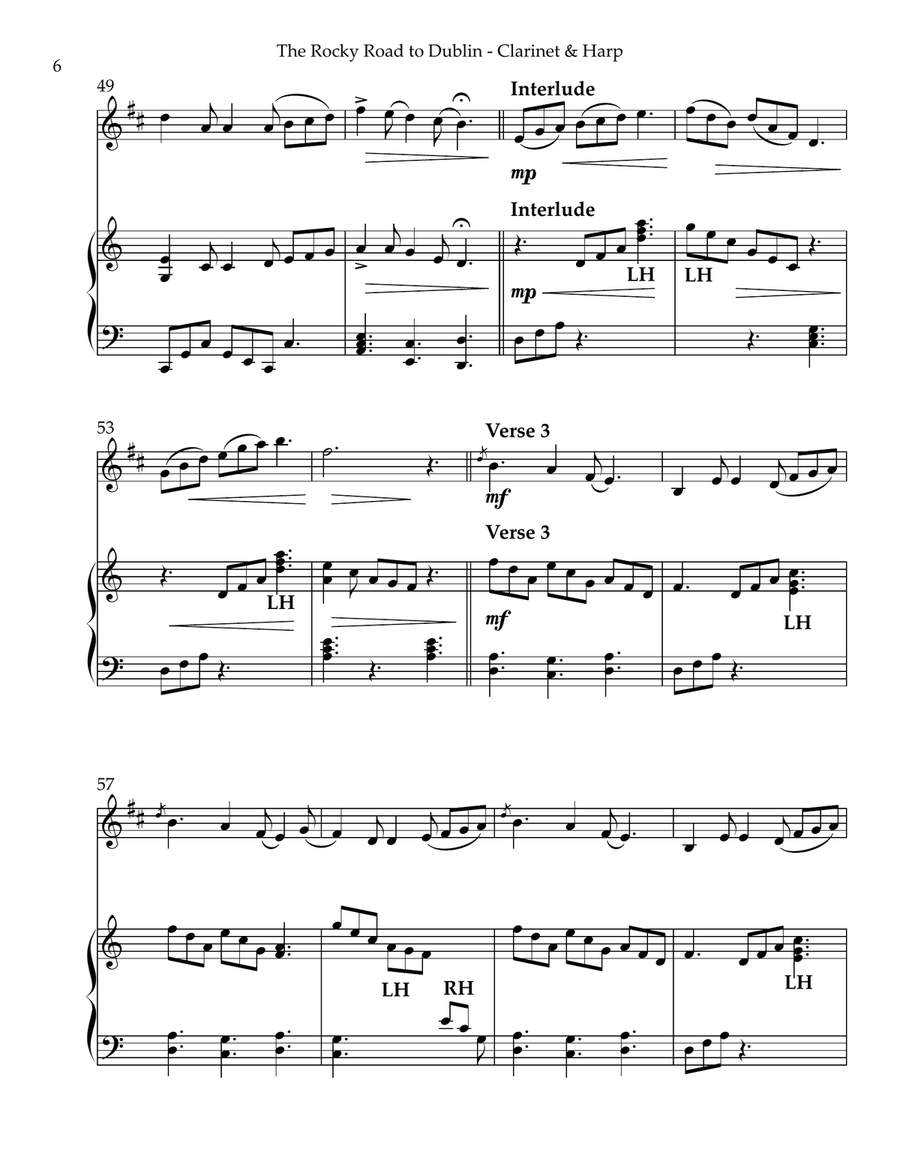 The Rocky Road to Dublin, Duet for Bb Clarinet & Harp B-Flat Clarinet scores gallery preview page 6
