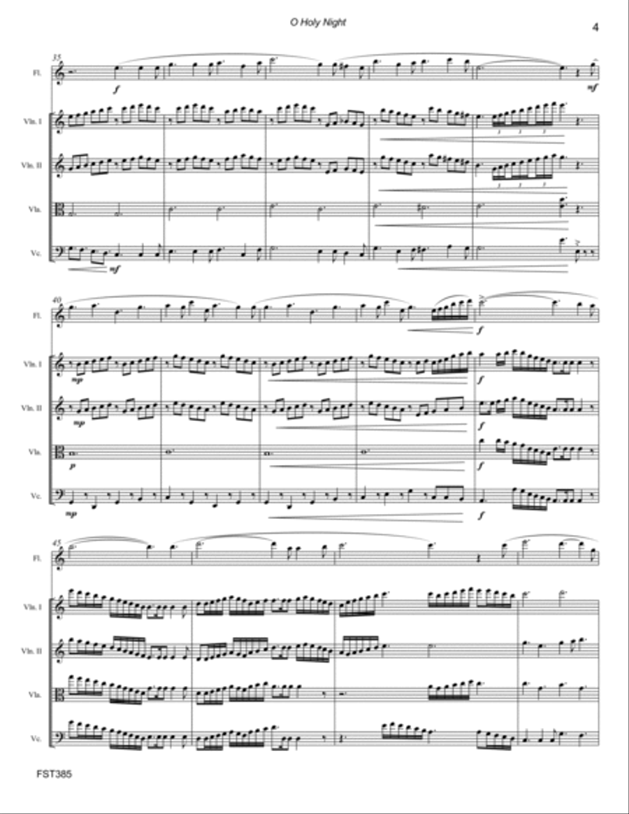 O HOLY NIGHT - FLUTE SOLO with STRING QUARTET accompaniment Chamber Orchestra scores gallery preview page 4