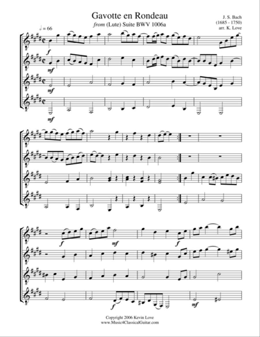 Gavotte en Rondeau (Guitar Quartet) - Score and Parts Guitar Ensemble scores gallery preview page 1