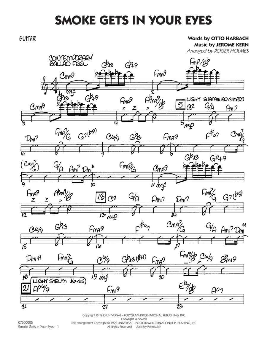 Smoke Gets In Your Eyes (arr. Roger Holmes) - Guitar Jazz Ensemble scores gallery preview page 1