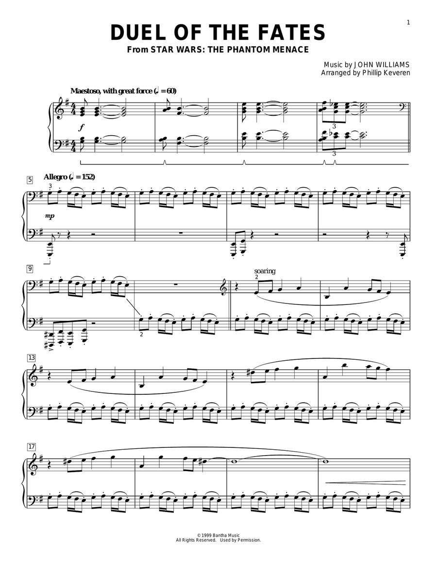 Duel Of The Fates (from Star Wars: The Phantom Menace) (arr. Phillip Keveren) Piano Solo scores gallery preview page 1